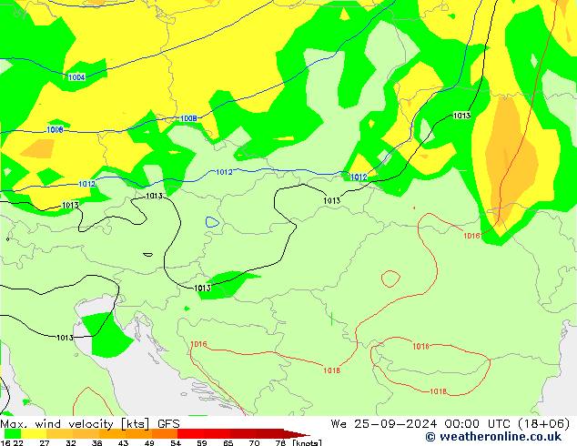 Max. wind velocity GFS mié 25.09.2024 00 UTC