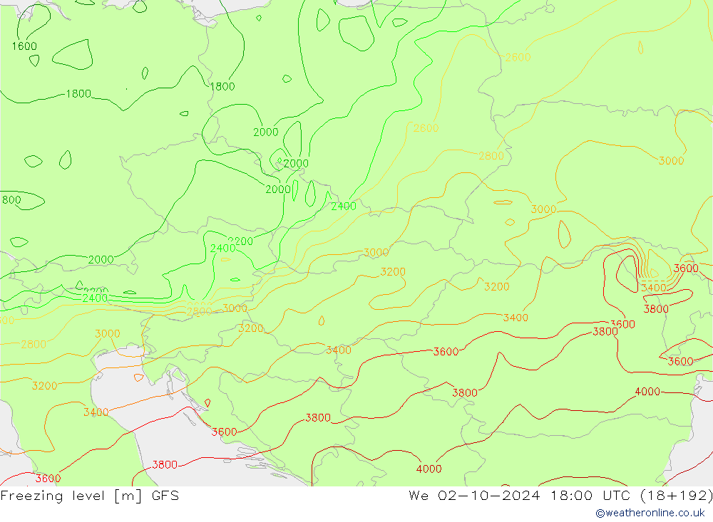 Isotherme 0° GFS mer 02.10.2024 18 UTC