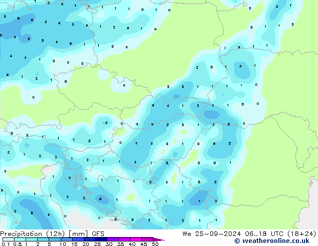 Precipitação (12h) GFS Qua 25.09.2024 18 UTC