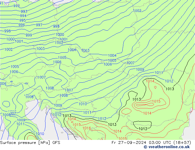 Presión superficial GFS vie 27.09.2024 03 UTC