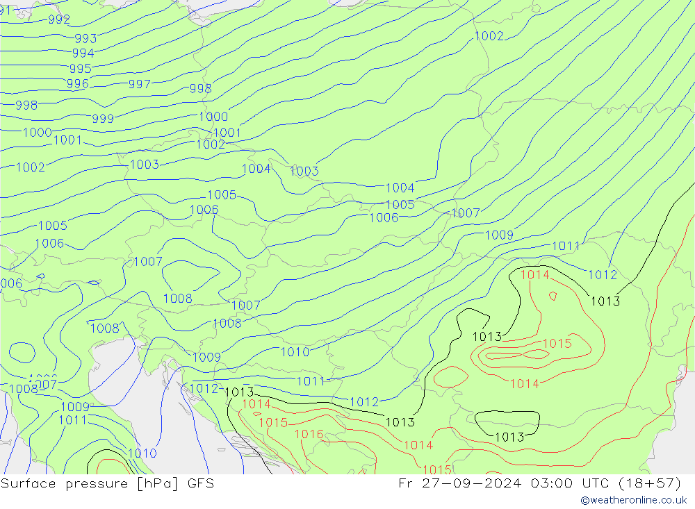 Pressione al suolo GFS ven 27.09.2024 03 UTC