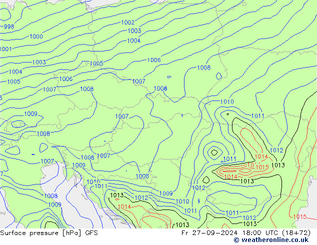 Pressione al suolo GFS ven 27.09.2024 18 UTC