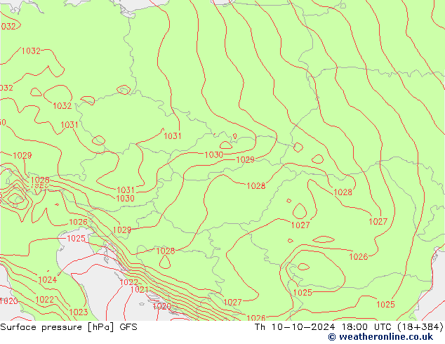 Surface pressure GFS Th 10.10.2024 18 UTC