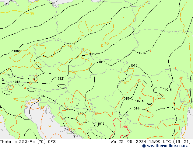 Theta-e 850гПа GFS ср 25.09.2024 15 UTC