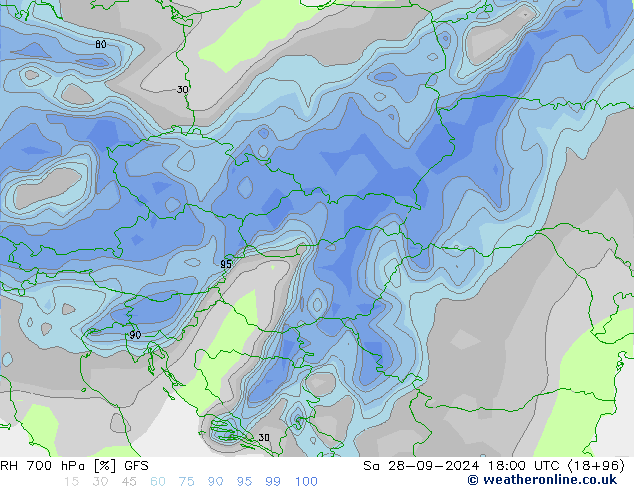RH 700 гПа GFS сб 28.09.2024 18 UTC