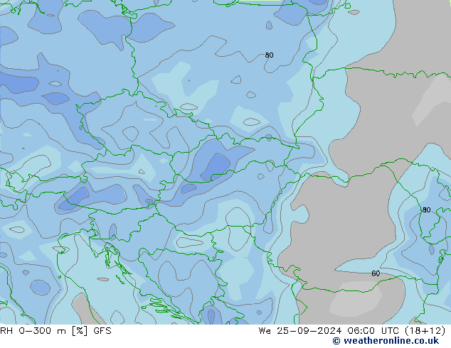 RH 0-300 m GFS St 25.09.2024 06 UTC