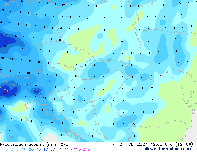 Precipitación acum. GFS vie 27.09.2024 12 UTC