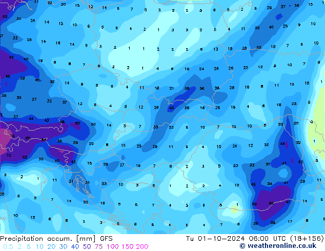 Toplam Yağış GFS Sa 01.10.2024 06 UTC