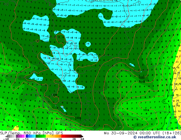 SLP/Temp. 850 hPa GFS Mo 30.09.2024 00 UTC