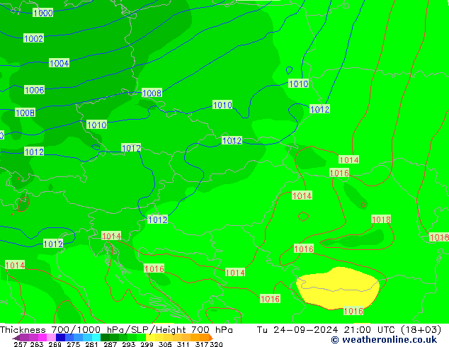 Thck 700-1000 hPa GFS mar 24.09.2024 21 UTC