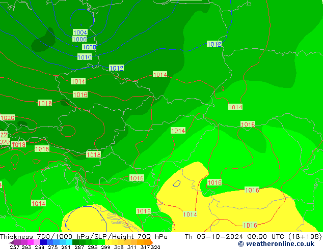 Thck 700-1000 hPa GFS czw. 03.10.2024 00 UTC