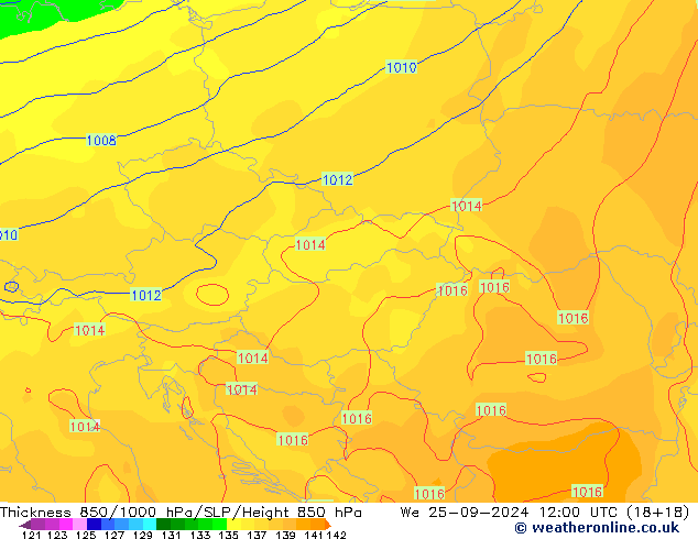 Thck 850-1000 hPa GFS  25.09.2024 12 UTC