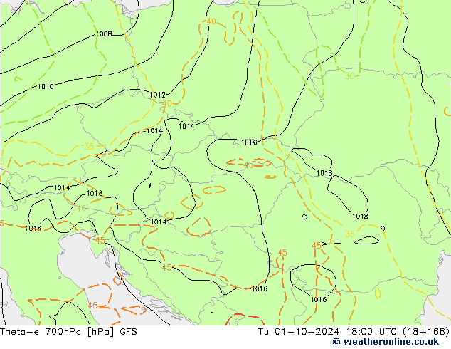 Theta-e 700hPa GFS mar 01.10.2024 18 UTC