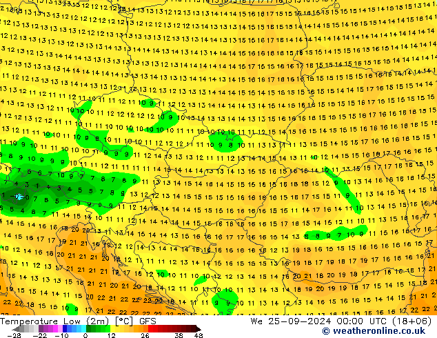 Min.  (2m) GFS  25.09.2024 00 UTC