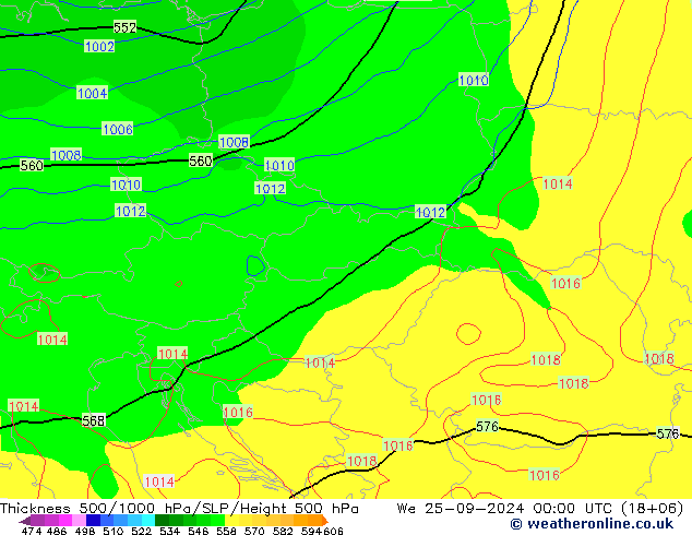 Dikte 500-1000hPa GFS wo 25.09.2024 00 UTC