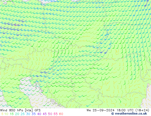 Vento 850 hPa GFS Qua 25.09.2024 18 UTC