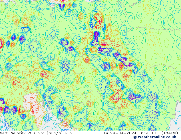 Vert. Velocity 700 hPa GFS Tu 24.09.2024 18 UTC