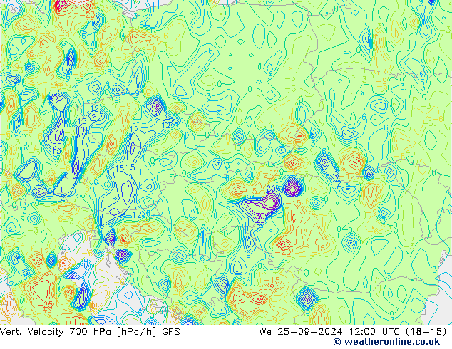 Vert. Velocity 700 hPa GFS Qua 25.09.2024 12 UTC