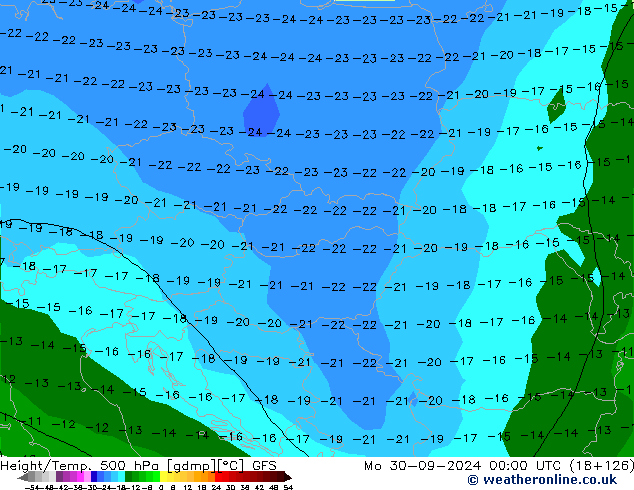 Z500/Rain (+SLP)/Z850 GFS пн 30.09.2024 00 UTC