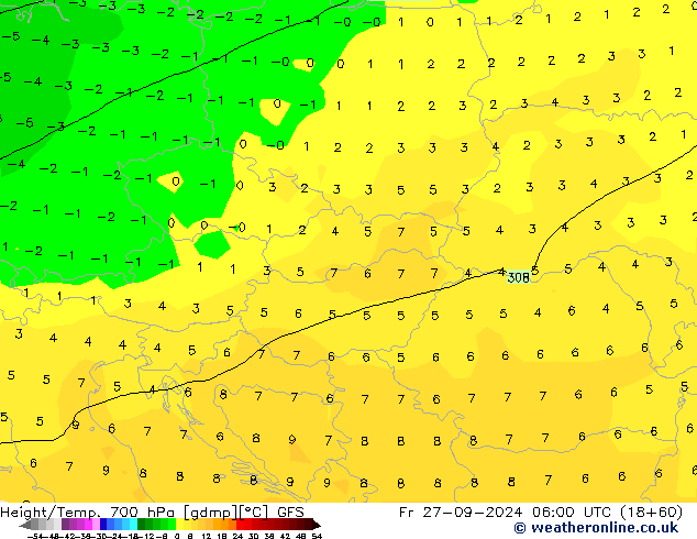 Height/Temp. 700 hPa GFS pt. 27.09.2024 06 UTC