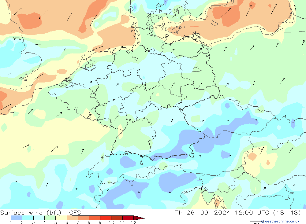 Rüzgar 10 m (bft) GFS Per 26.09.2024 18 UTC