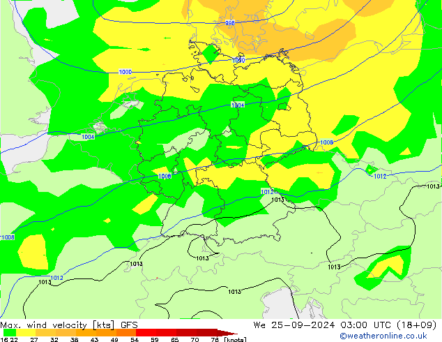 Maks. Rüzgar Hızı GFS Çar 25.09.2024 03 UTC