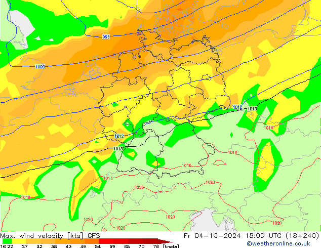 Max. wind velocity GFS Fr 04.10.2024 18 UTC