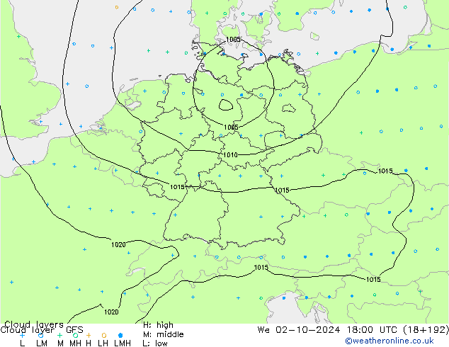 Wolkenlagen GFS wo 02.10.2024 18 UTC