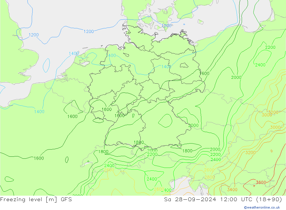 Freezing level GFS  28.09.2024 12 UTC