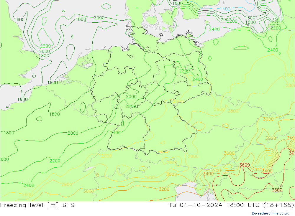 Isoterma de zero graus GFS Ter 01.10.2024 18 UTC