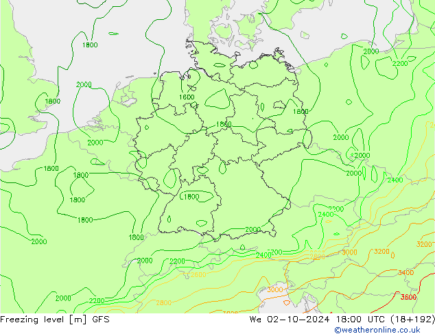 Freezing level GFS We 02.10.2024 18 UTC