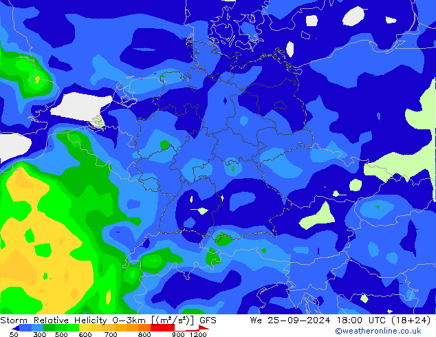 Storm Relative Helicity GFS We 25.09.2024 18 UTC