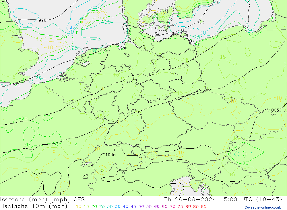 Isotaca (mph) GFS jue 26.09.2024 15 UTC