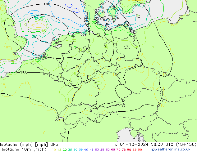 Isotaca (mph) GFS mar 01.10.2024 06 UTC