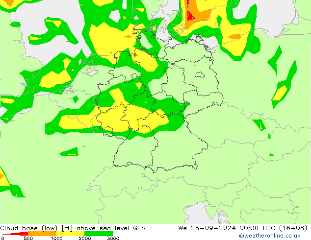 Cloud base (low) GFS mié 25.09.2024 00 UTC