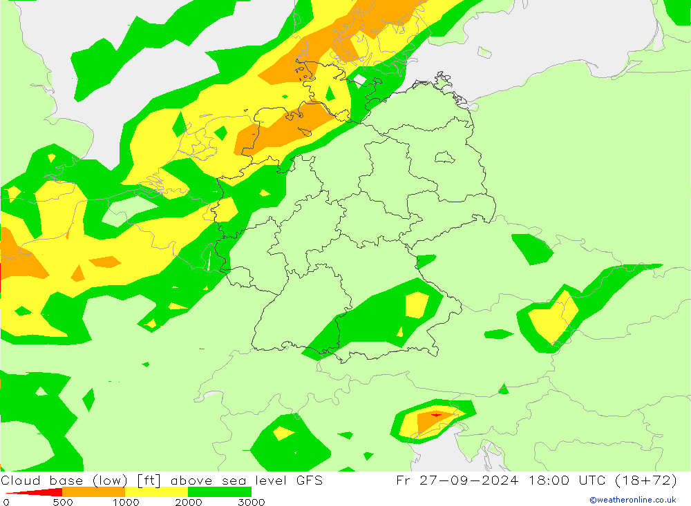 Cloud base (low) GFS пт 27.09.2024 18 UTC