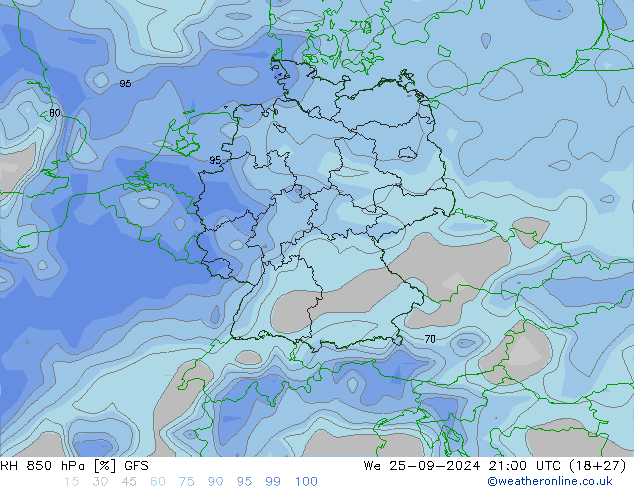 RH 850 hPa GFS We 25.09.2024 21 UTC