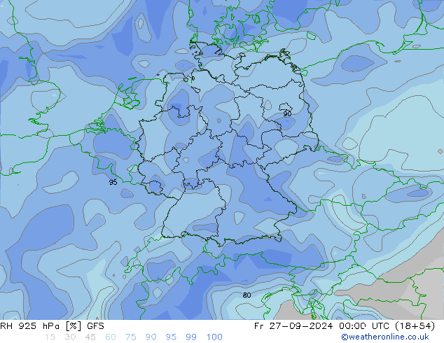 RH 925 гПа GFS пт 27.09.2024 00 UTC