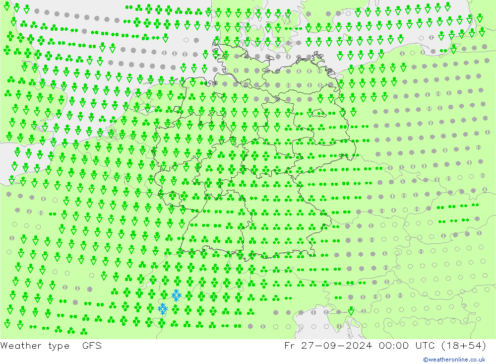 Tipo de precipitación GFS vie 27.09.2024 00 UTC