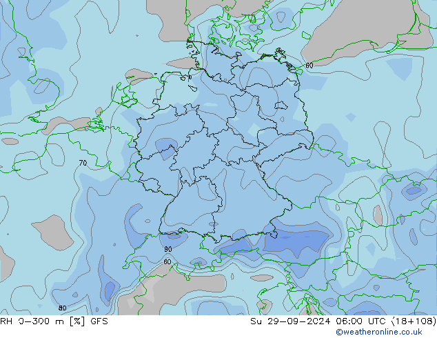 RH 0-300 m GFS Ne 29.09.2024 06 UTC