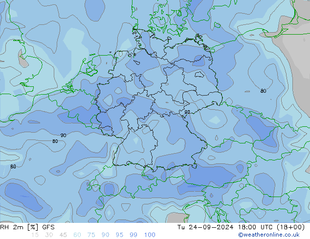 RH 2m GFS wto. 24.09.2024 18 UTC