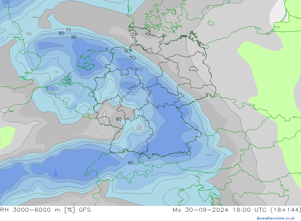 Humedad rel. 3000-6000m GFS lun 30.09.2024 18 UTC