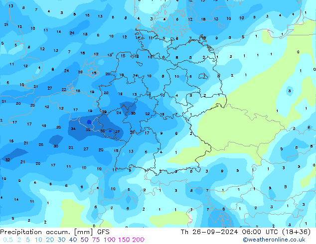 Precipitation accum. GFS gio 26.09.2024 06 UTC