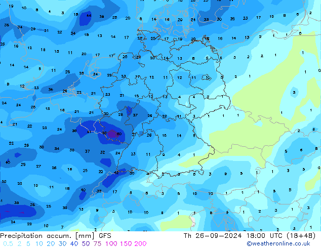 Precipitation accum. GFS gio 26.09.2024 18 UTC