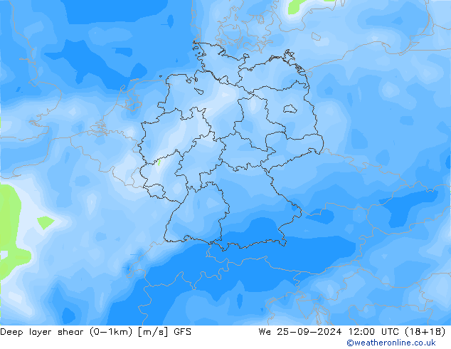 Deep layer shear (0-1km) GFS  25.09.2024 12 UTC