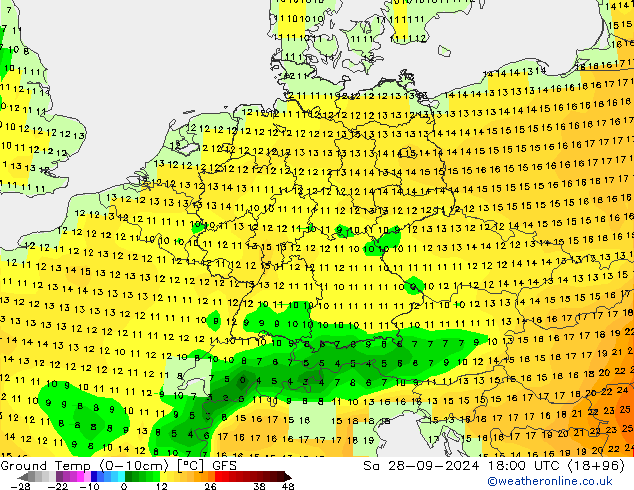 Temperatur 0-10 cm GFS Sa 28.09.2024 18 UTC