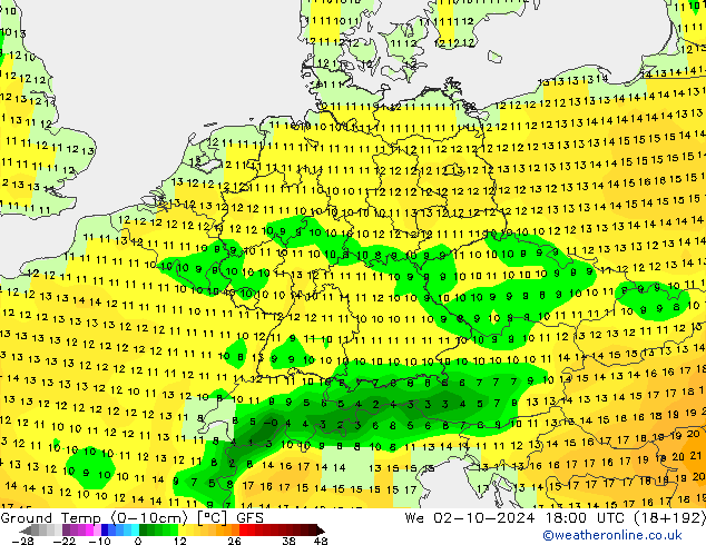 Ground Temp (0-10cm) GFS We 02.10.2024 18 UTC