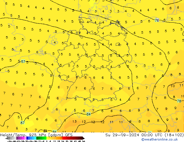 Height/Temp. 925 hPa GFS nie. 29.09.2024 00 UTC