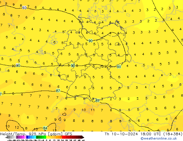 Height/Temp. 925 hPa GFS Th 10.10.2024 18 UTC