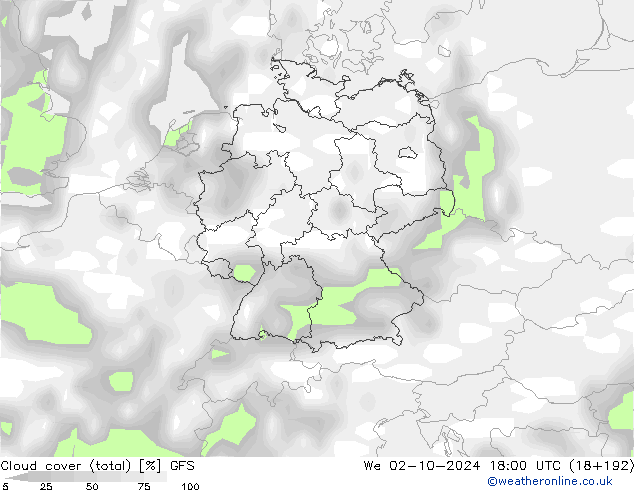 Cloud cover (total) GFS We 02.10.2024 18 UTC